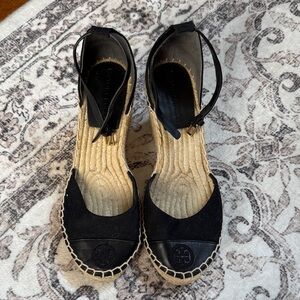 Tory Burch Black Espadrille Wedges